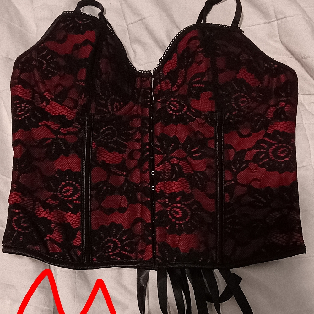 SHEIN Red and Black Lace Bustier Top